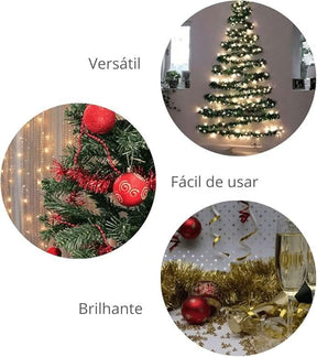 Kit 10 Festão Metalizado 7 Fitas 5cm X 2 Metros Decoração Natalina Enfeite Natal Festa (Vermelho)