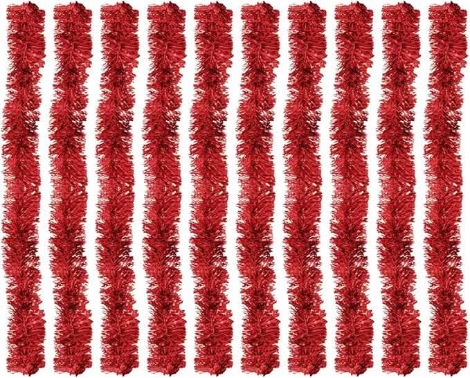 Kit 10 Festão Metalizado 7 Fitas 5cm X 2 Metros Decoração Natalina Enfeite Natal Festa (Vermelho)