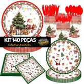 Kit de Talheres para Festa de Natal com 140 Peças - Pratos, Copos e Talheres Descartáveis