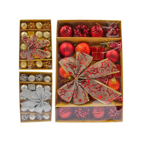 Kit 24 Enfeites Natalinos Bola Laço Decoração Árvore de Natal Vermelho Dourado Prata