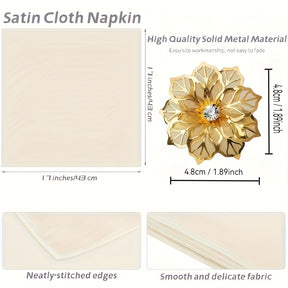 Kit Luxo com 14 Peças — Guardanapos de Cetim e Argolas Douradas Florais